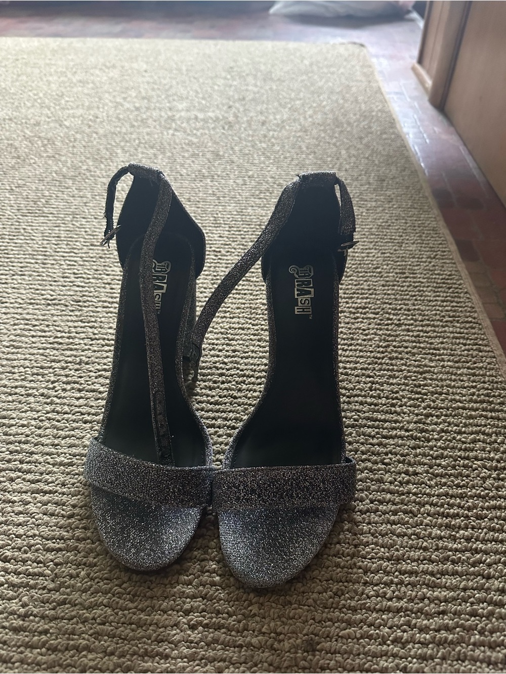 Silver Glitter Ankle-Strap Heels